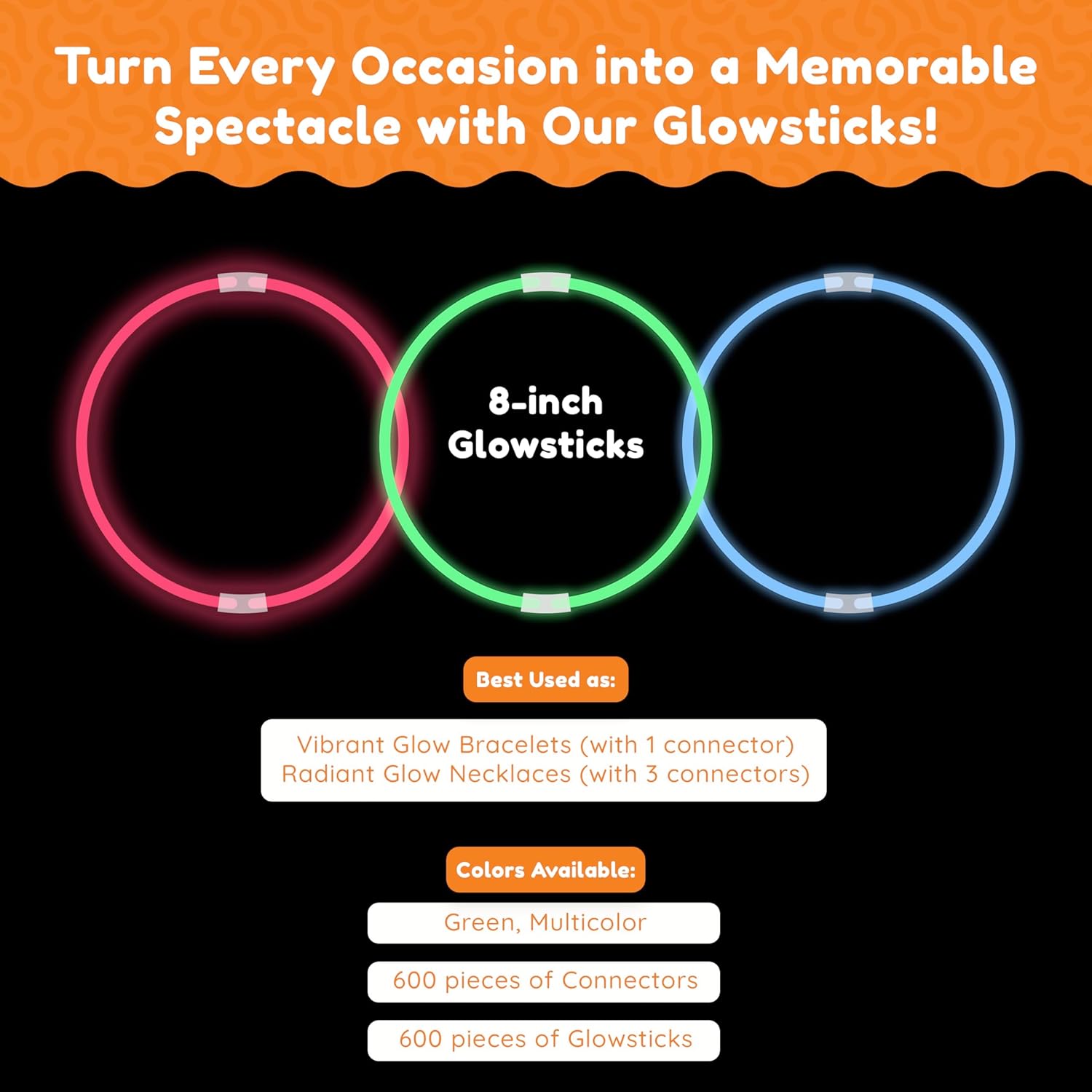 209Pcs Glow Sticks Bulk Party Pack Includes 100 8" Glow Sticks and 109 Accessories, with Bonus Connectors for Glow Sphere and Eye Glasses, for Party Festivals Rave Halloween