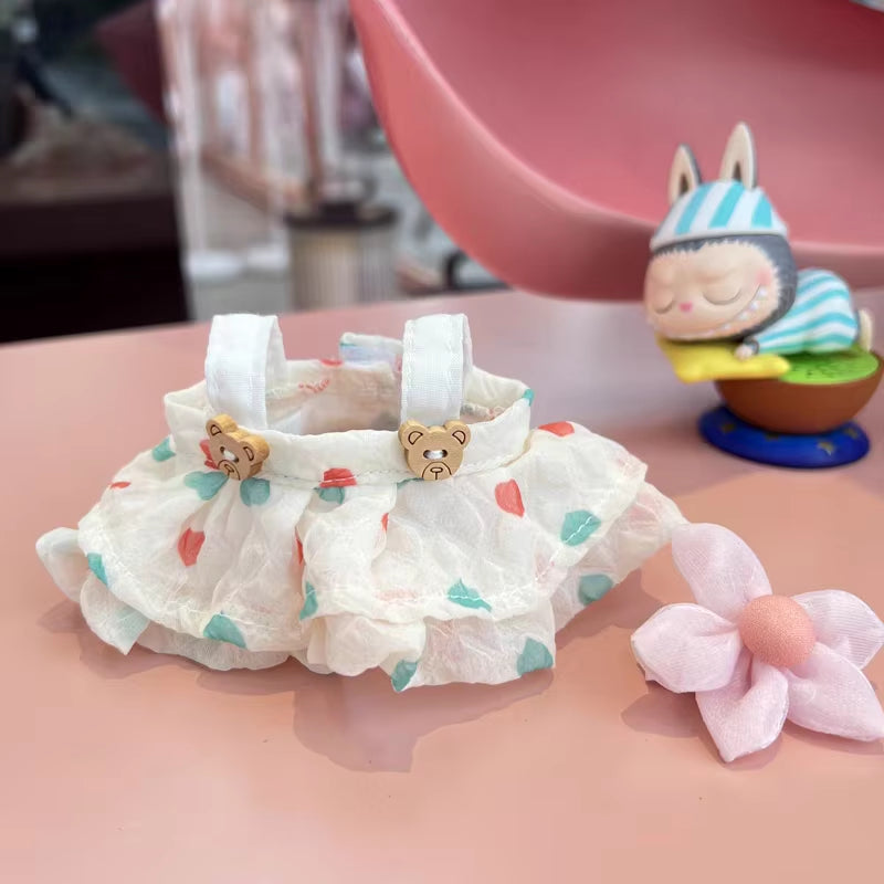 Adorable Labubu Doll Outfit Set - Wrinkled Skirt, Flower Hairpin & Fisherman Hat for 17cm Dolls