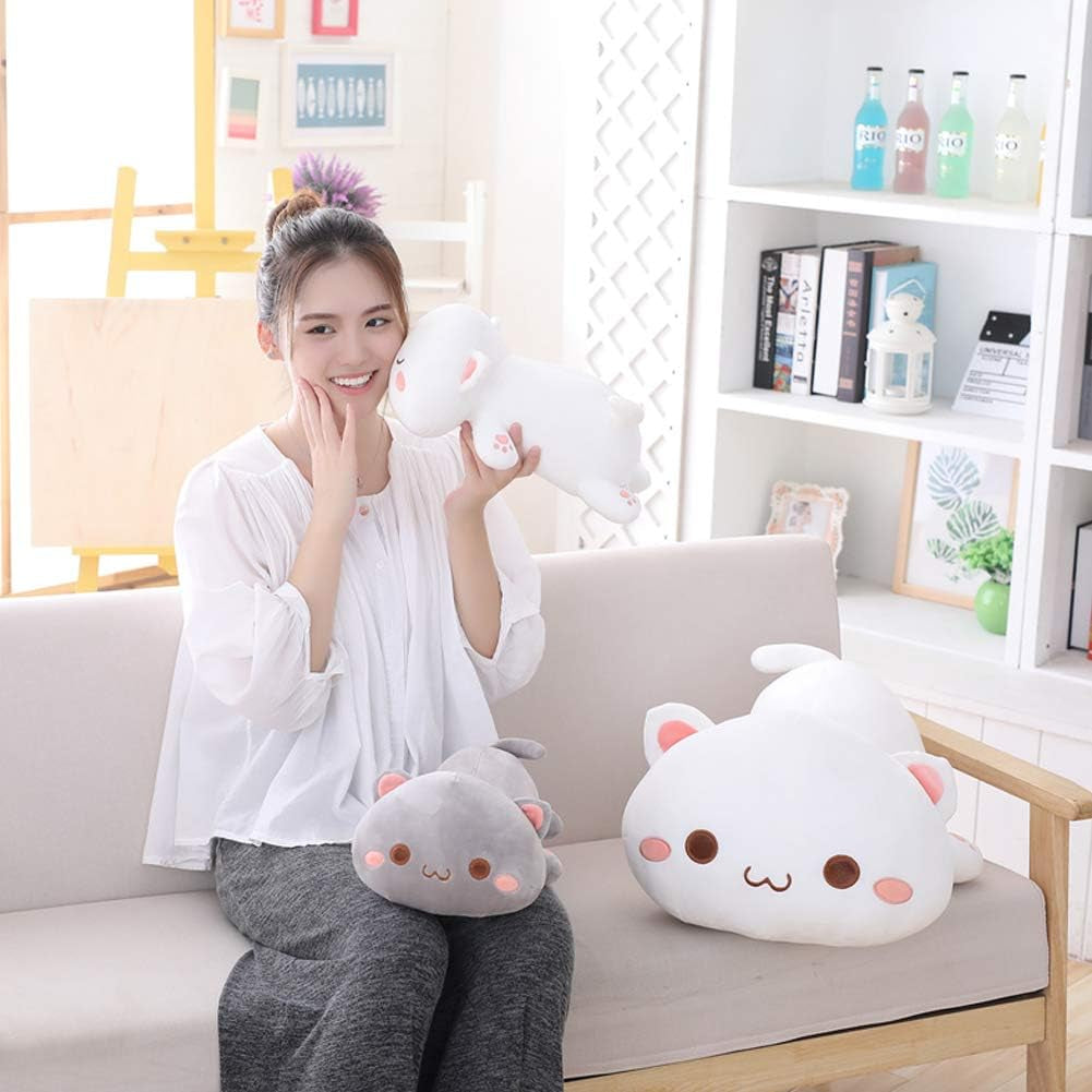 Cat Stuffed Animals, Soft Cat Plush Pillow Kawaii Kitten Stuffed Animal Toy Gifts for Kids (Grey round Eyes, 13.7")