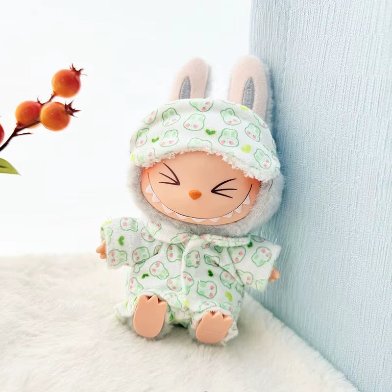 15Cm/17Cm Labubu I II Dolls Clothes Cute Eye Mask Pajamas Three Piece Set Accessories Clothing Plush Doll'S Clothes