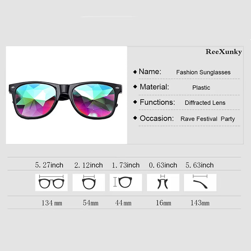 Trendy Square Party Sunglasses Women Men Fashion EDM Light Diffraction Futuristic Rave Festival Sun Glasses Psychedelic Prism