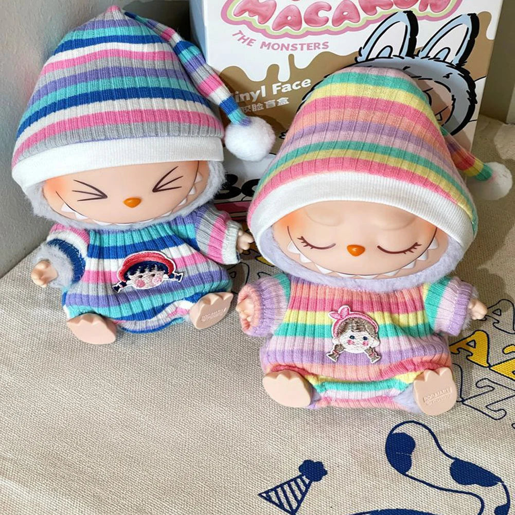 Labubu Silk Spotted Pajamas - Luxe Sleepwear Outfit for 17Cm Labubu Doll with Soft Polka Dot Design