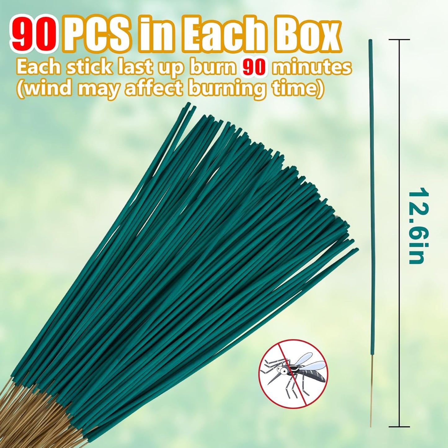 90 Pcs Natural Mosquito Repellent Coils for Outdoor Use, Citronella Incense Sticks Plant-Based Bug Repellent for Patio, Camping, Fishing