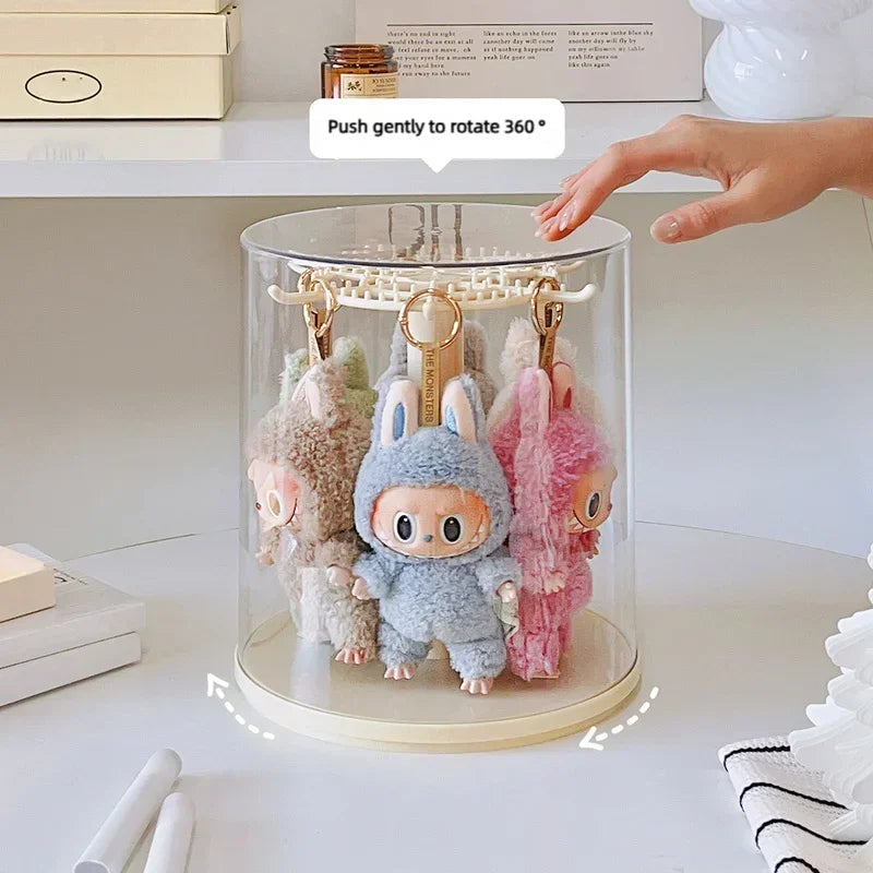 New Labubu Pendant Display Box Transparent 360 Rotating Dustproof Labubu Plush Doll Figure Blind Box Storage Display Stand