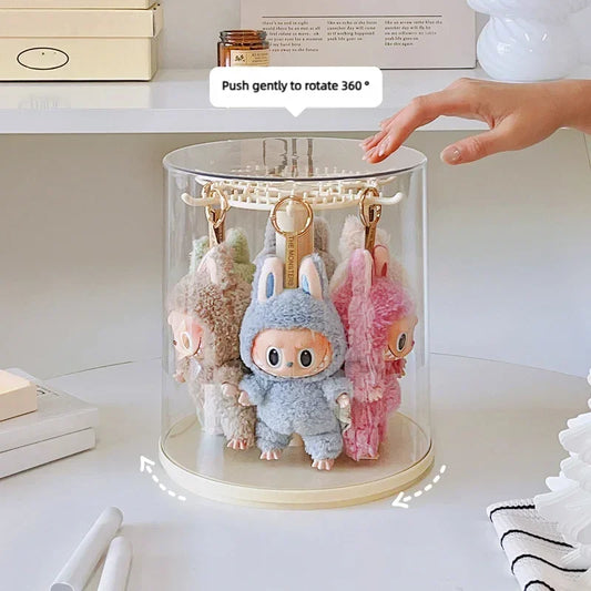 New Labubu Pendant Display Box Transparent 360 Rotating Dustproof Labubu Plush Doll Figure Blind Box Storage Display Stand