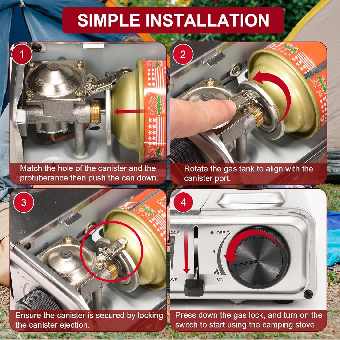 Camping Stove with Carrying Case, 10500 BTU Portable Butane Gas Stove, Automatic Ignition Single Burner Gas Stove for Outdoor Cooking, Camping, Picnics, Hiking, Fishing, BBQ