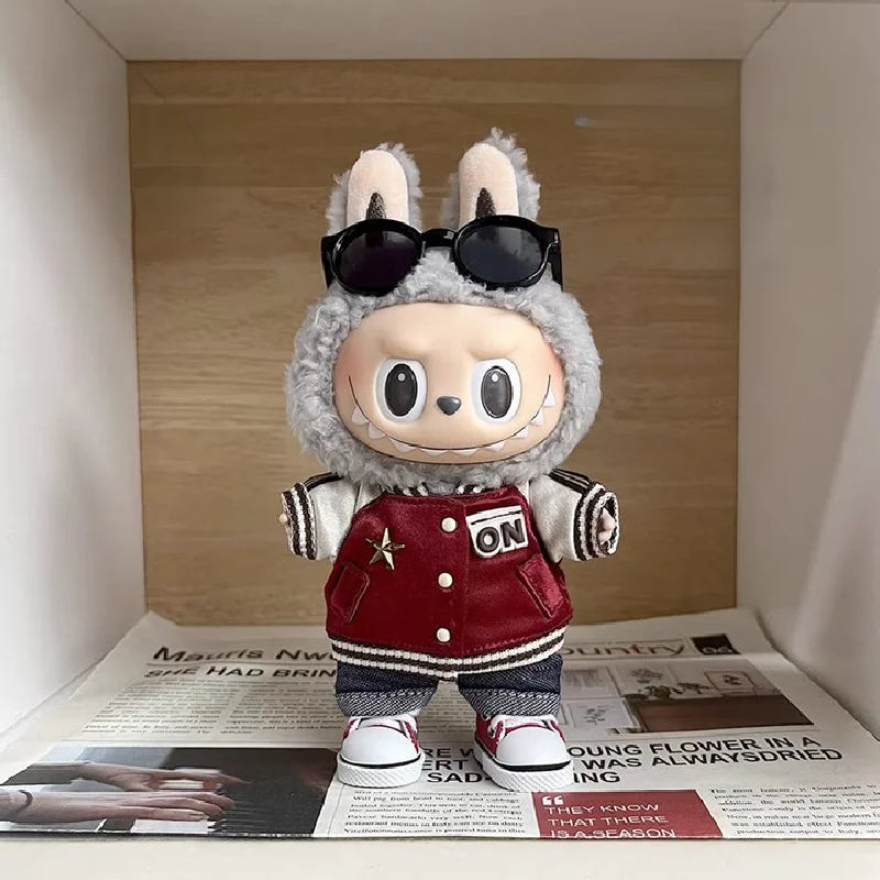 For 15Cm Labubu Clothes Red Baseball Jersey Stylish Outfits Stylish Look for Labubu Vinyl Dolls