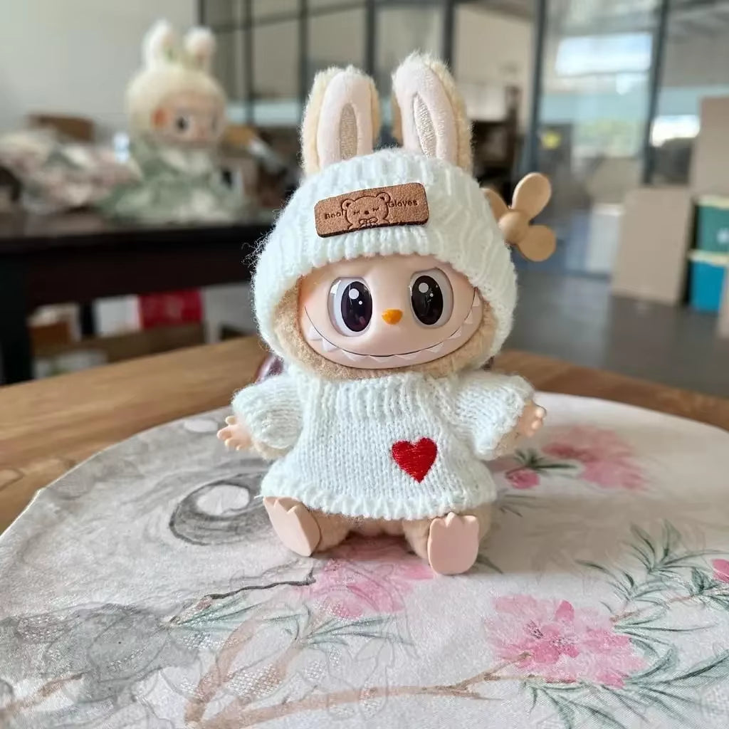 New Doll Clothes Pendant Set, LABUBU Bear Hat Love Sweater Set,Diy Doll Accessories, Fun and Cute Baby Clothes, Christmas Gifts