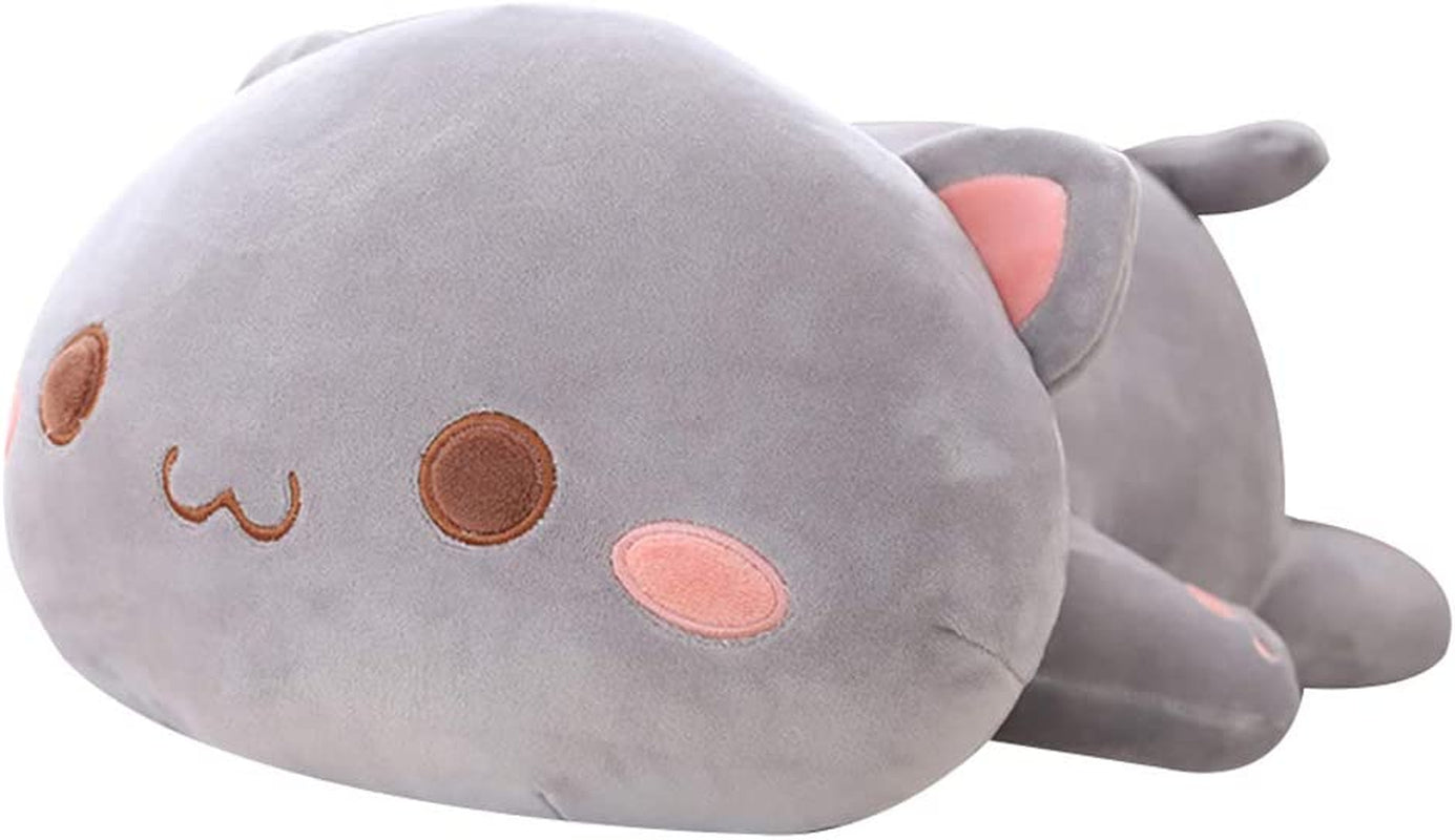 Cat Stuffed Animals, Soft Cat Plush Pillow Kawaii Kitten Stuffed Animal Toy Gifts for Kids (Grey round Eyes, 13.7")