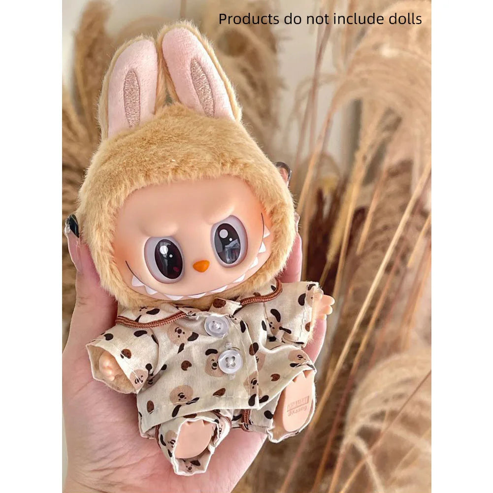 Labubu Silk Spotted Pajamas - Luxe Sleepwear Outfit for 17Cm Labubu Doll with Soft Polka Dot Design