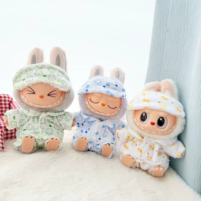 15Cm/17Cm Labubu I II Dolls Clothes Cute Eye Mask Pajamas Three Piece Set Accessories Clothing Plush Doll'S Clothes