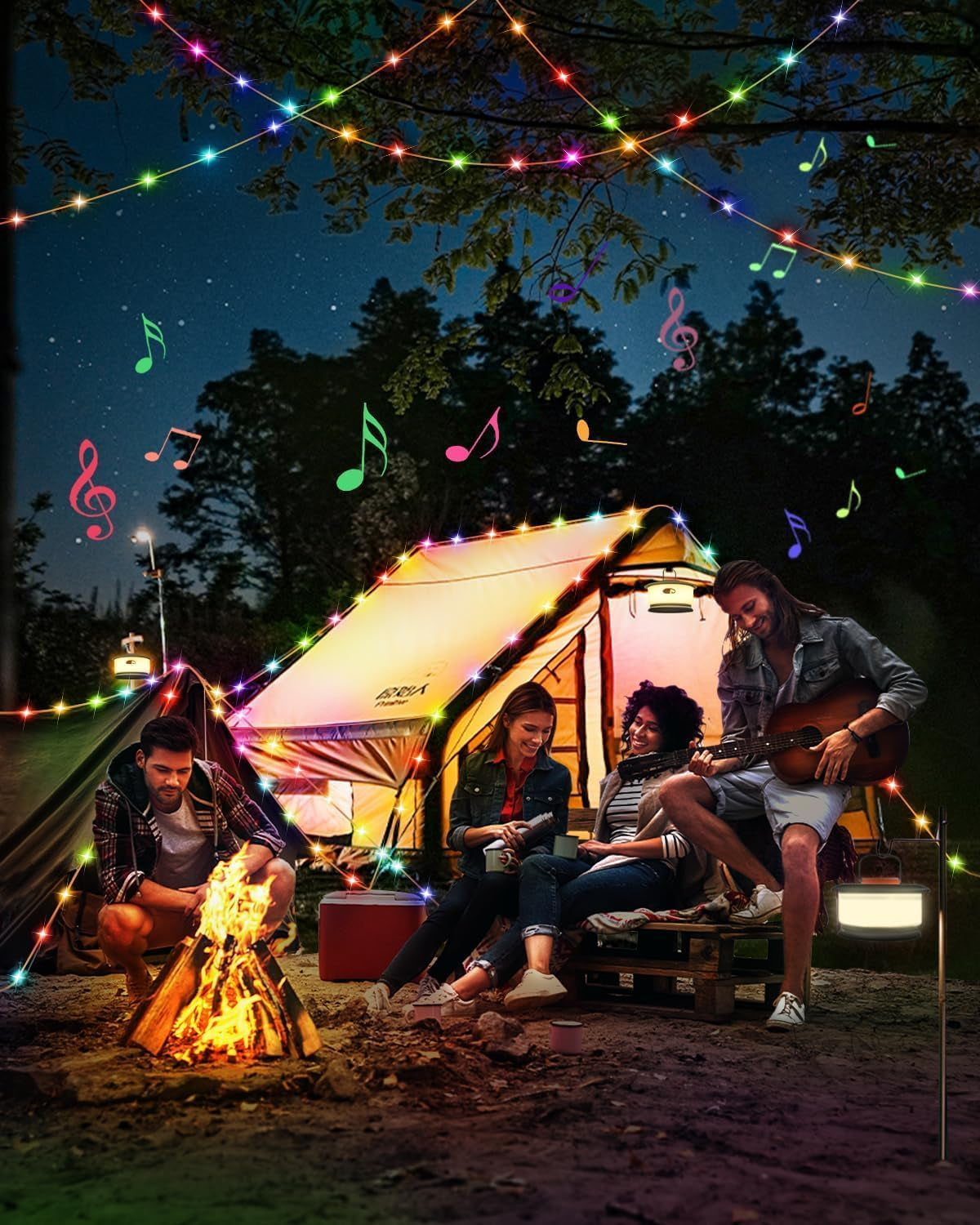 Camping String Lights, RGB Retractable String Lights Camping with 19 Lighting Modes, Quick 20S Recovery, 33FT Portable Camping Lights, Waterproof, Rechargeable Tent Lights for Yard Bedroom Decor