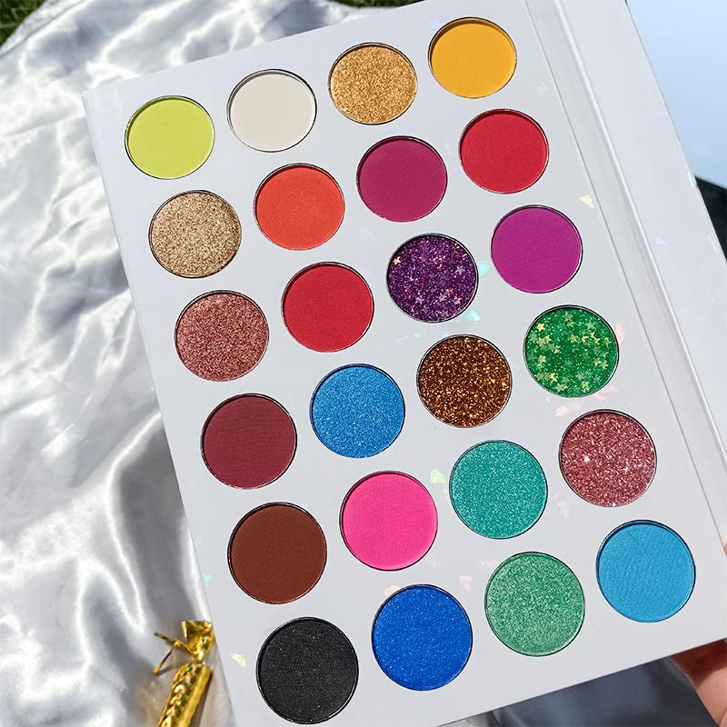 24 Colors Neon Glitter Eyeshadow Palette UV Luminous Matte and Glitter Makeup Pallet Shimmer Eye Makeup Waterproof and Sweat Resistant Eye Shadow (24 Colors)