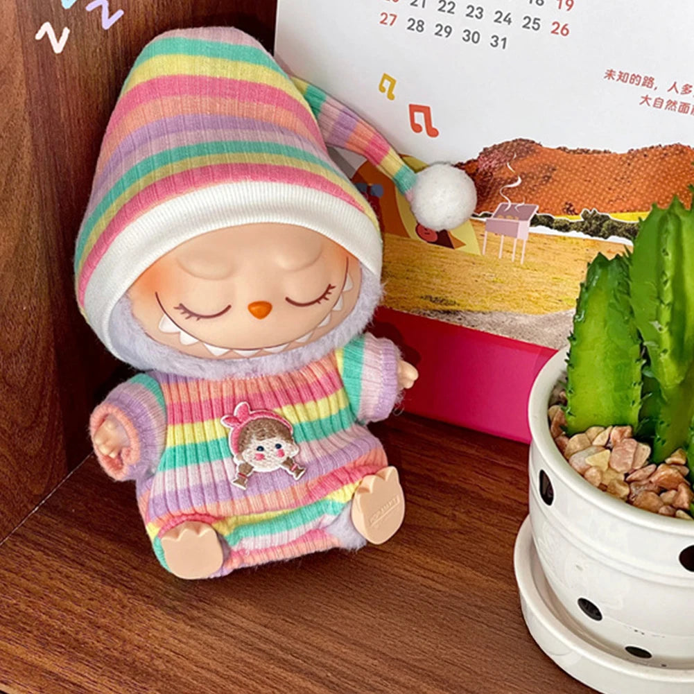 Labubu Silk Spotted Pajamas - Luxe Sleepwear Outfit for 17Cm Labubu Doll with Soft Polka Dot Design