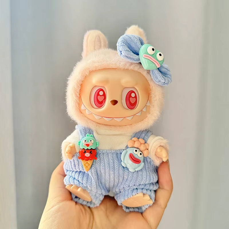 15Cm/17Cm Labubu I II Dolls Clothes Cute Eye Mask Pajamas Three Piece Set Accessories Clothing Plush Doll'S Clothes