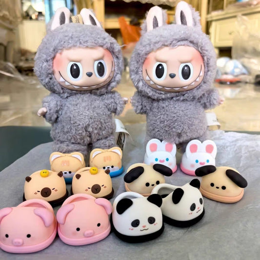 Adorable 17Cm Mini Labubu Macaron Vinyl Doll Slippers - Shark & Lion Dance Style Accessories