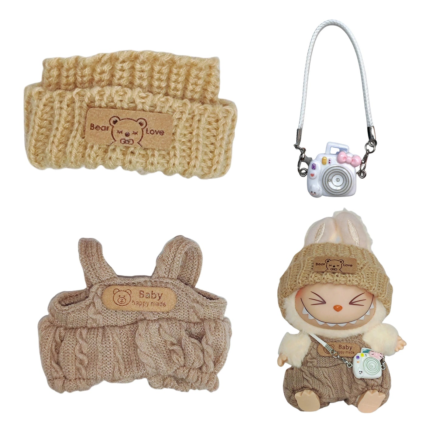 1St & 2Nd Generation Labubu Outfit Keychain - Labubu Sit-Sit Party Doll Clothes (Overalls Two-Piece Set)