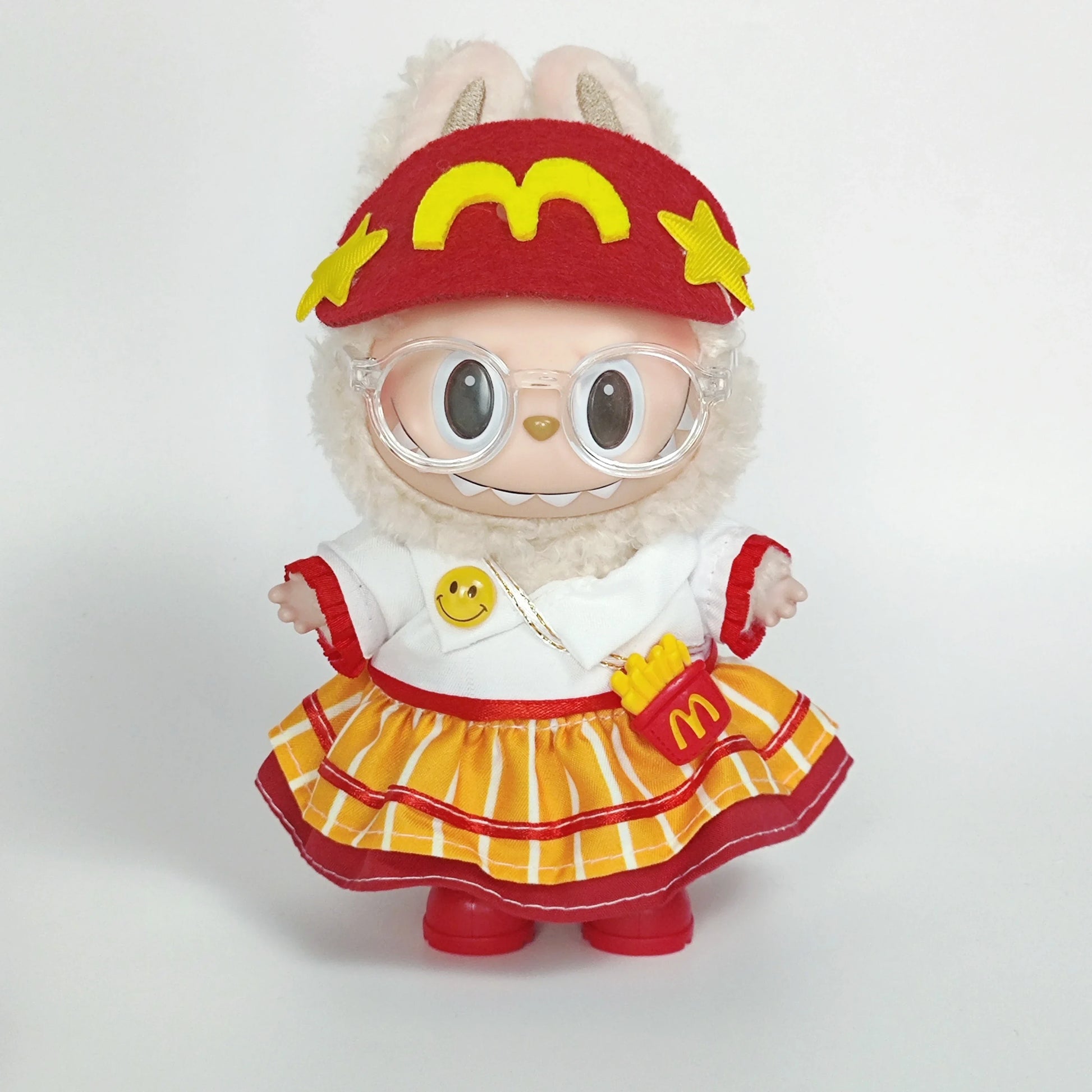 Clothes for Labubu Doll Clothes 17Cm - Little Mcdonald Three-Piece Set, Vinyl Keychain Plush Costume