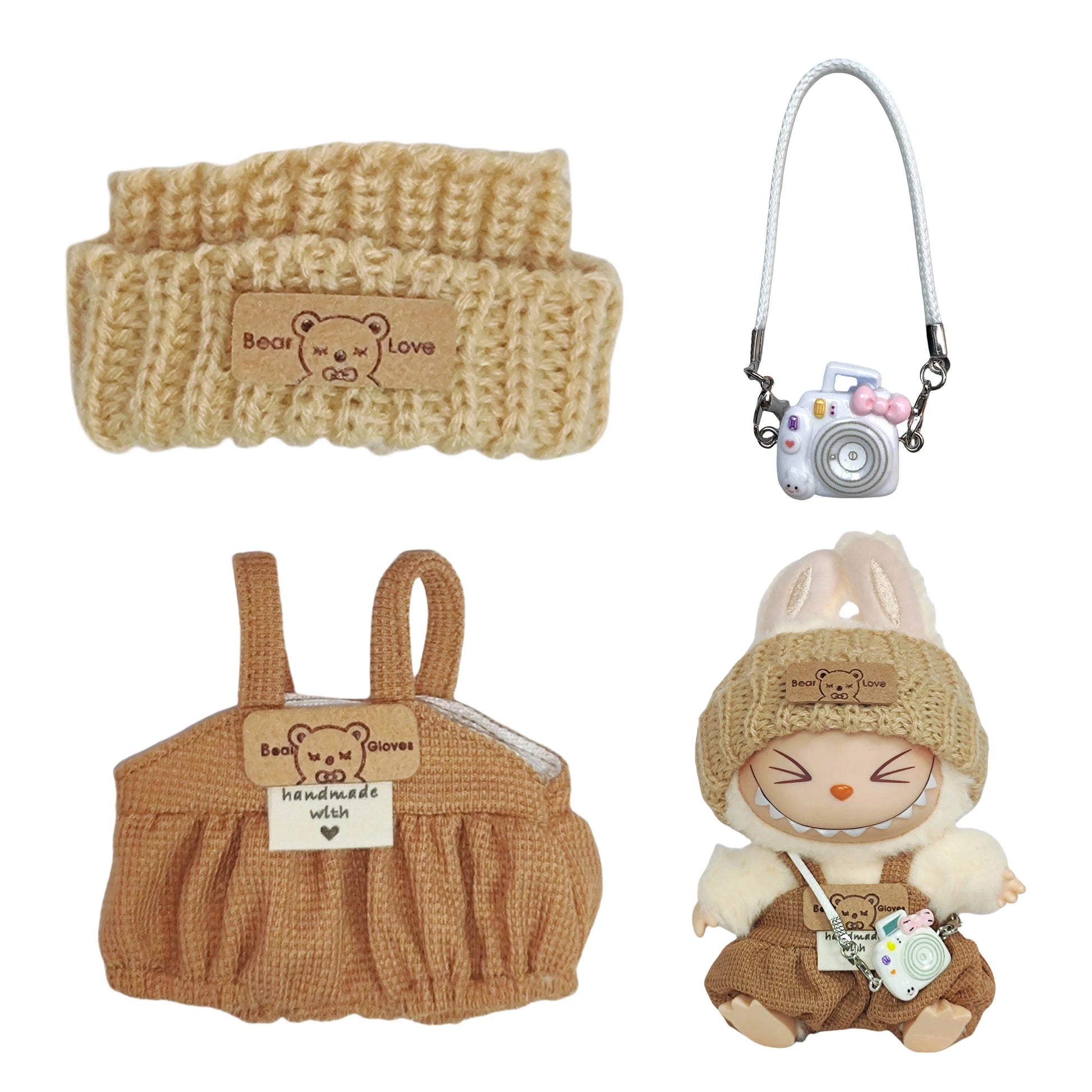 1St & 2Nd Generation Labubu Outfit Keychain - Labubu Sit-Sit Party Doll Clothes (Overalls Two-Piece Set)