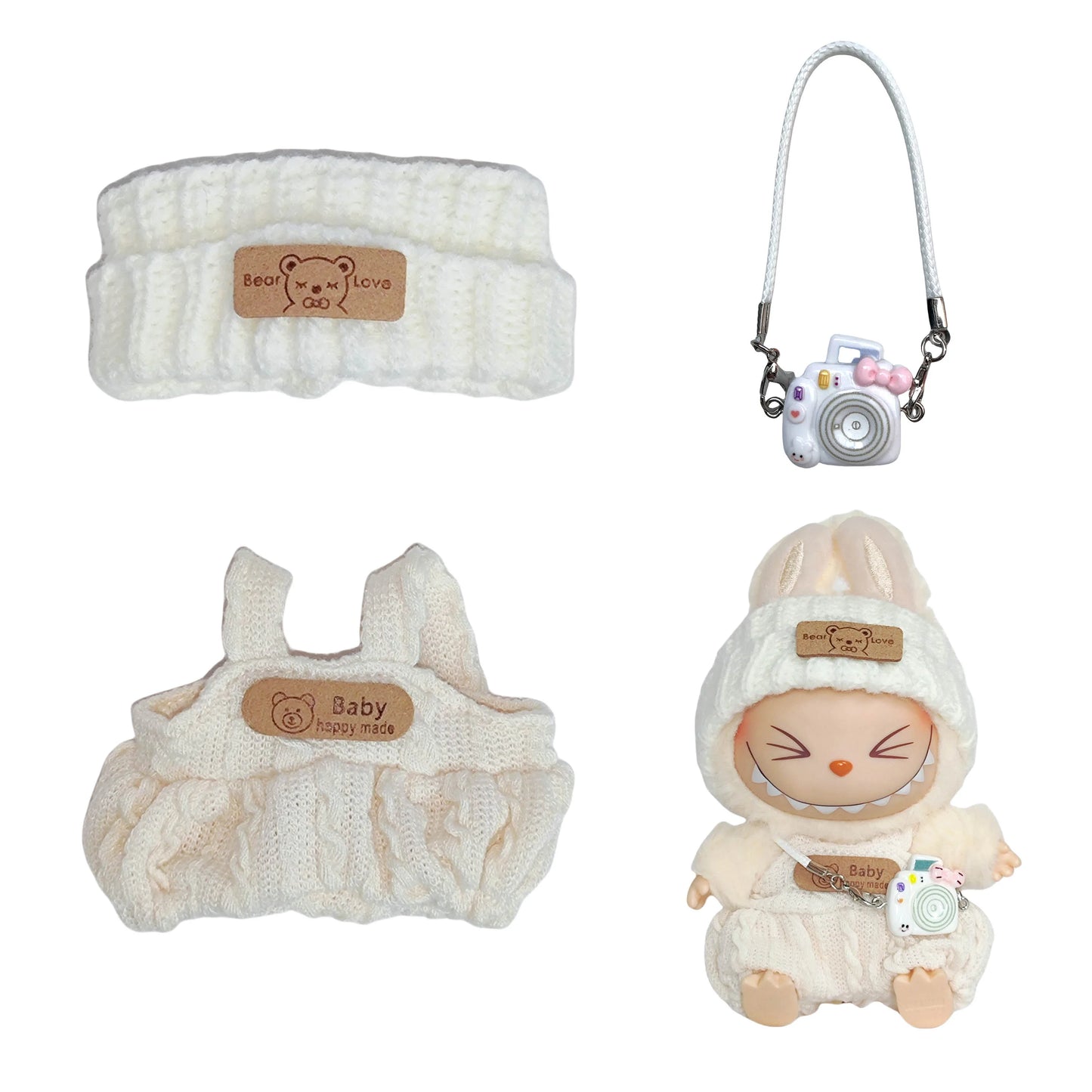 1St & 2Nd Generation Labubu Outfit Keychain - Labubu Sit-Sit Party Doll Clothes (Overalls Two-Piece Set)