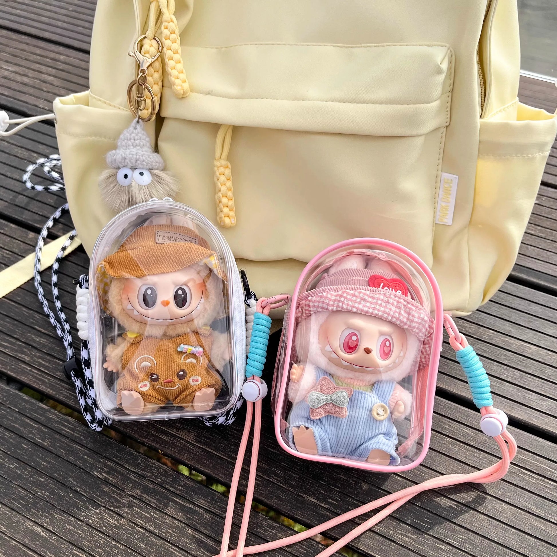 Labubu Sitting Party Cotton Doll Shoulder Bag - Stylish PVC Storage & Dustproof Walk Bag (15cm)