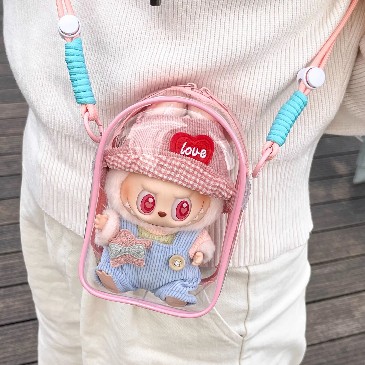 Labubu Sitting Party Cotton Doll Shoulder Bag - Stylish PVC Storage & Dustproof Walk Bag (15cm)
