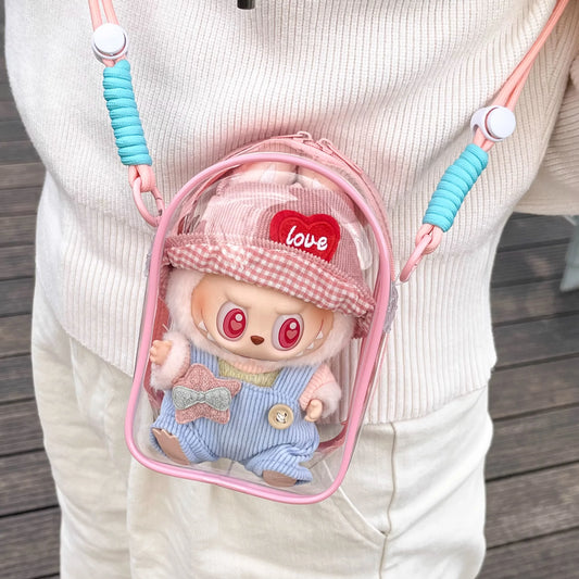 Labubu Sitting Party Cotton Doll Shoulder Bag - Stylish PVC Storage & Dustproof Walk Bag (15cm)