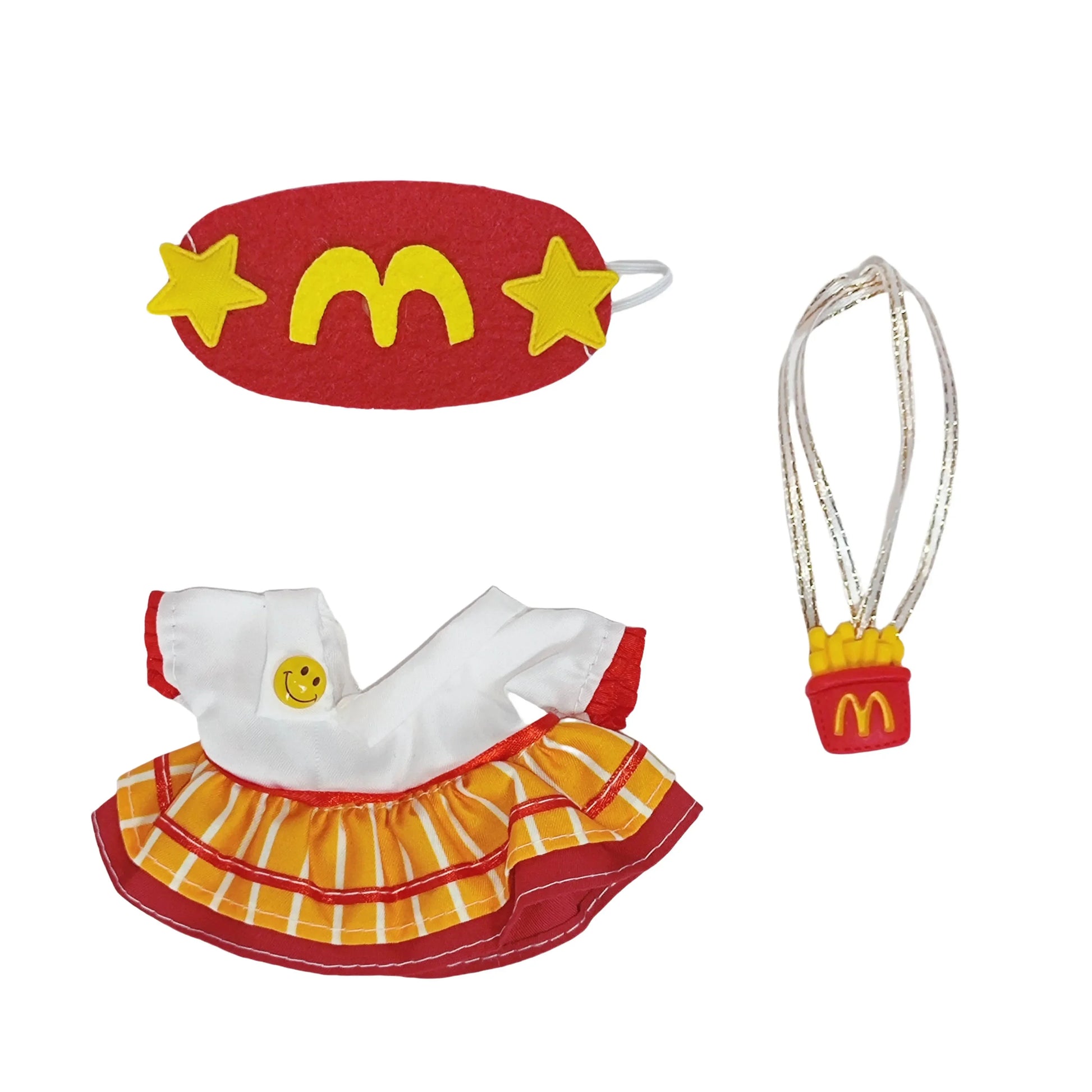 Clothes for Labubu Doll Clothes 17Cm - Little Mcdonald Three-Piece Set, Vinyl Keychain Plush Costume