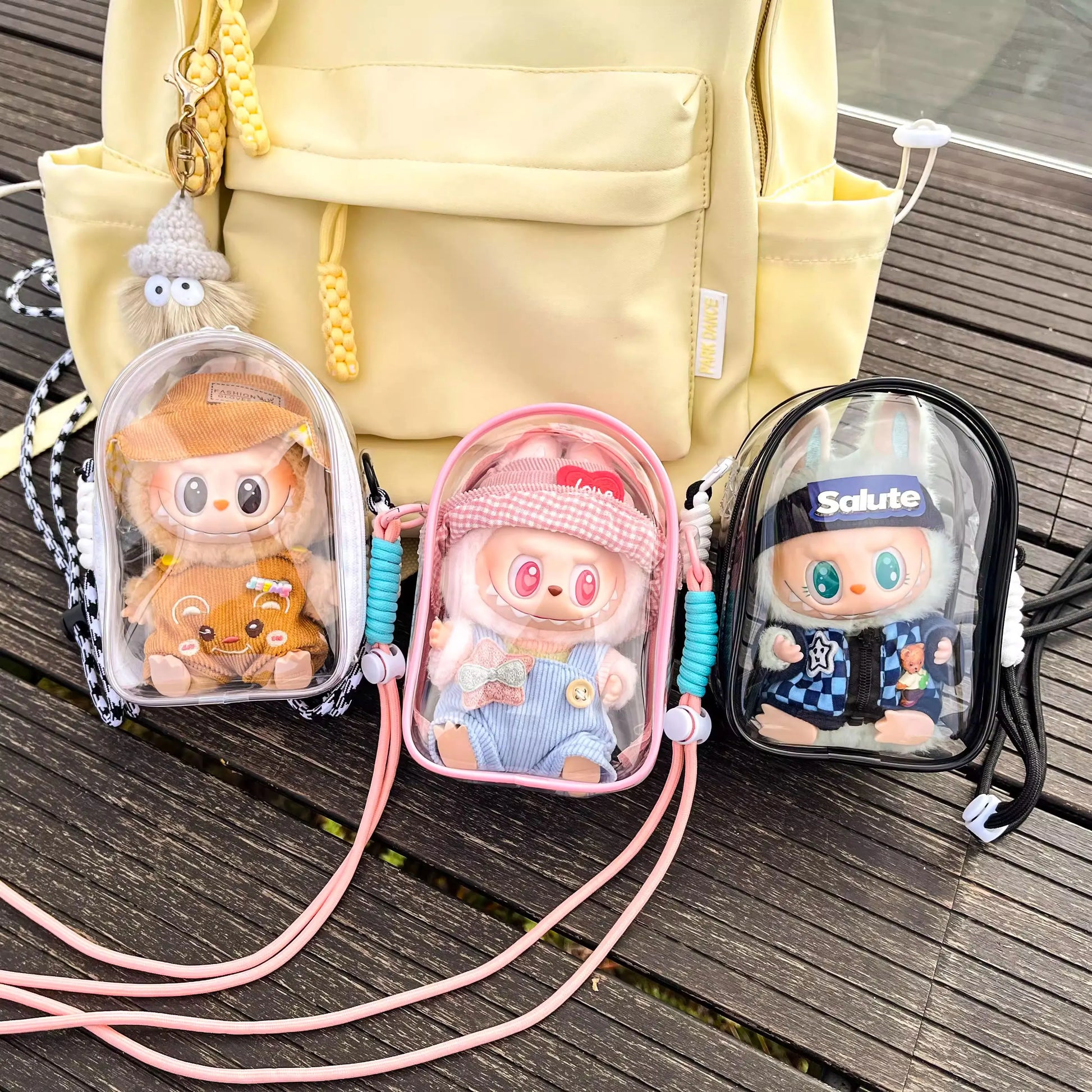 Labubu Sitting Party Cotton Doll Shoulder Bag - Stylish PVC Storage & Dustproof Walk Bag (15cm)