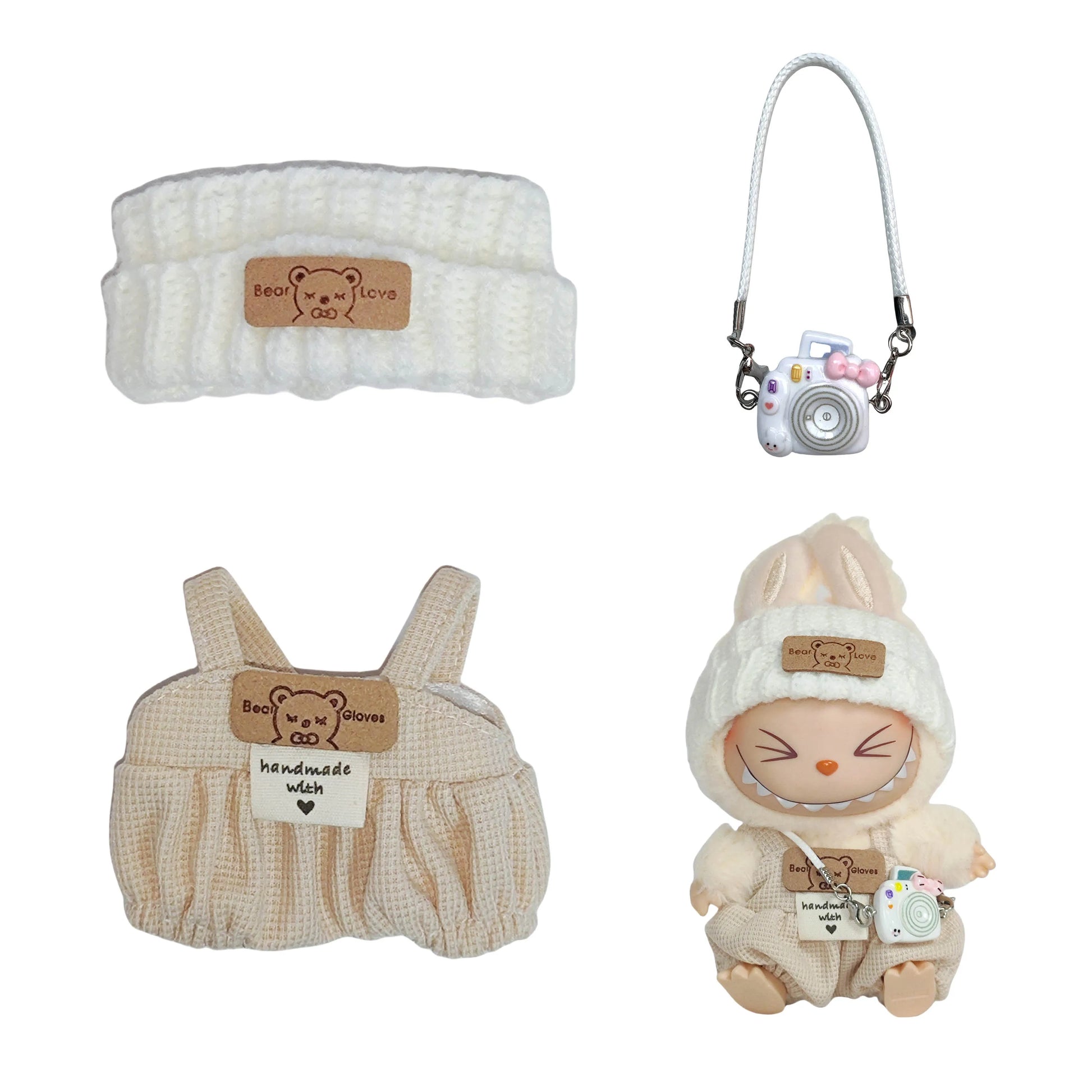 1St & 2Nd Generation Labubu Outfit Keychain - Labubu Sit-Sit Party Doll Clothes (Overalls Two-Piece Set)