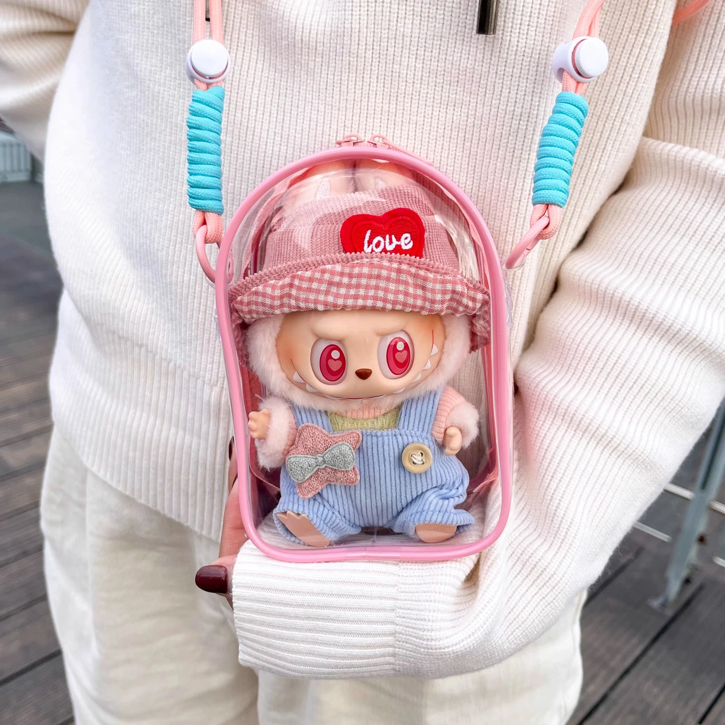 Labubu Sitting Party Cotton Doll Shoulder Bag - Stylish PVC Storage & Dustproof Walk Bag (15cm)