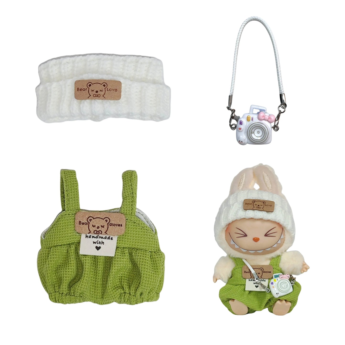 1St & 2Nd Generation Labubu Outfit Keychain - Labubu Sit-Sit Party Doll Clothes (Overalls Two-Piece Set)