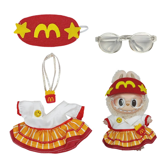 Clothes for Labubu Doll Clothes 17Cm - Little Mcdonald Three-Piece Set, Vinyl Keychain Plush Costume