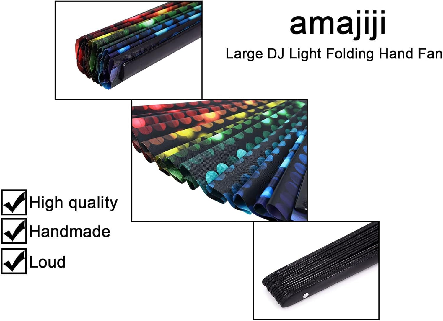 Large Folding Hand Rave Fan for Women/Men, Chinease/Japanese Bamboo and Nylon-Cloth Handheld Fans, Perfect for Cooling, Dance, Decoration & Wedding (DJ Lighting)