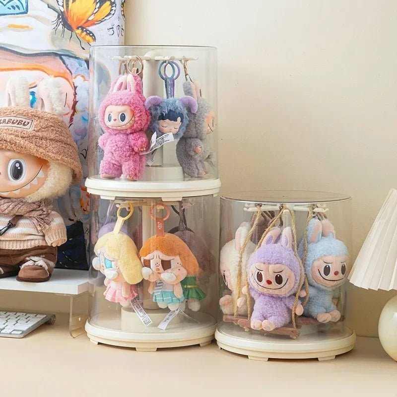 New Labubu Pendant Display Box Transparent 360 Rotating Dustproof Labubu Plush Doll Figure Blind Box Storage Display Stand