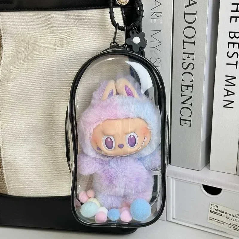 New Labubu Pendant Display Box Transparent 360 Rotating Dustproof Labubu Plush Doll Figure Blind Box Storage Display Stand