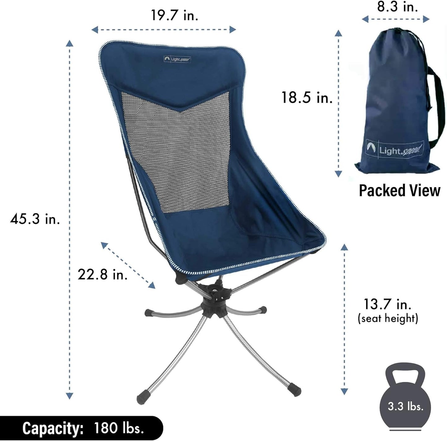 Outdoors Silent Swivel Lightweight Camping Chair | Foldable Compact 360 Degree Chair