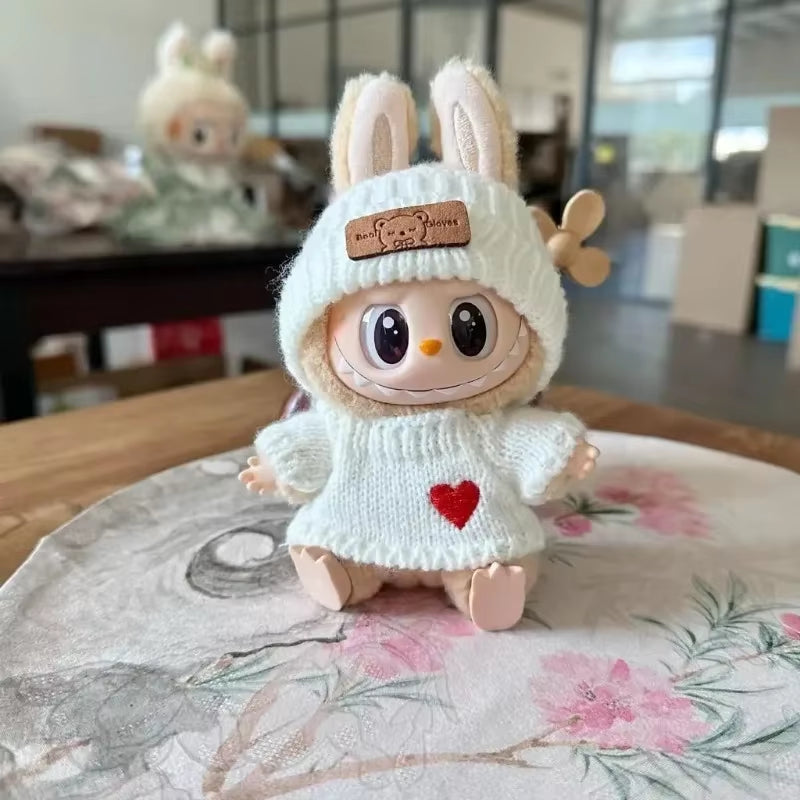 New Doll Clothes Pendant Set, LABUBU Bear Hat Love Sweater Set,Diy Doll Accessories, Fun and Cute Baby Clothes, Christmas Gifts