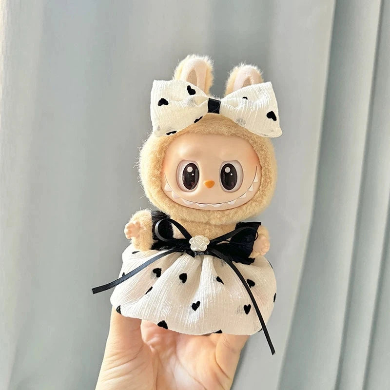 17Cm Labubu Plush Pendant Korean Kpop Labubu Idol Clothing Accessories Princess Style Bow Dress Cartoon Cute Idol Outfitset Gift