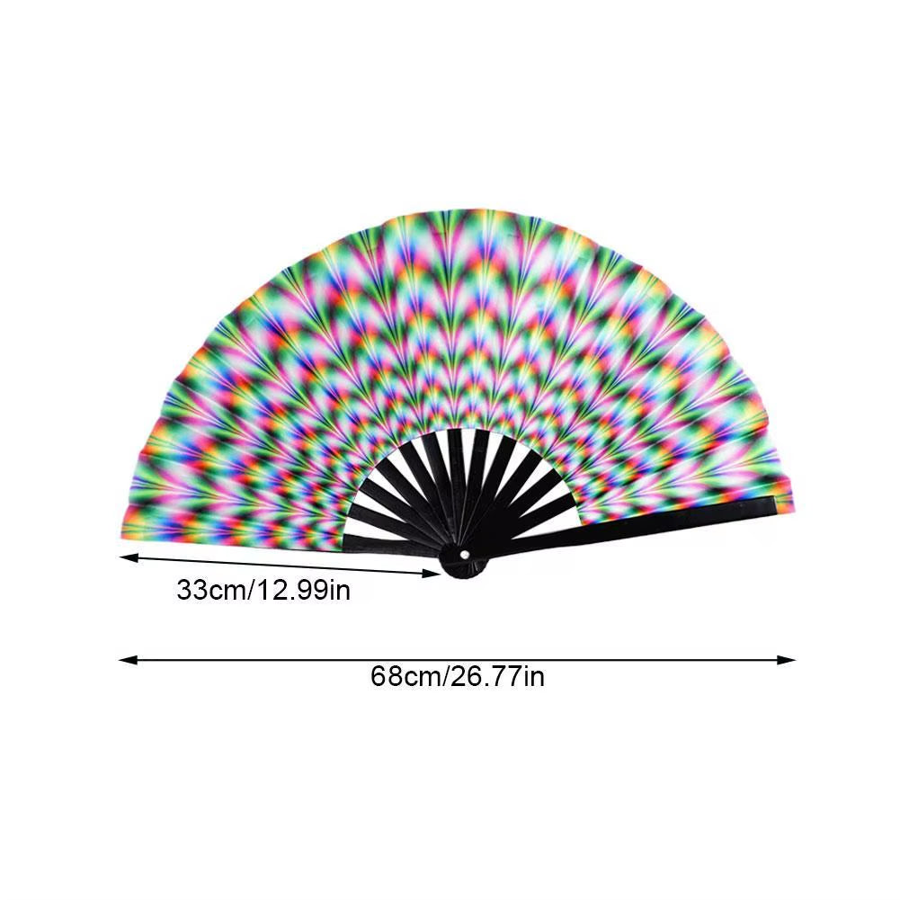 33Cm Large Folding Hand Rave Fan Chinease/Japanese Gradient Colorful Reflective Foldable Fan Music Festival Fan Dance Fan Gifts