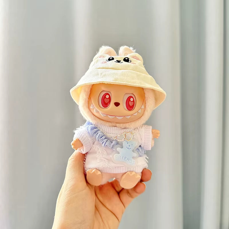 Adorable 17Cm Mini Plush Doll Outfit - Kpop Exo Labubu Bear Jumpsuit Accessories for Kids DIY Gift
