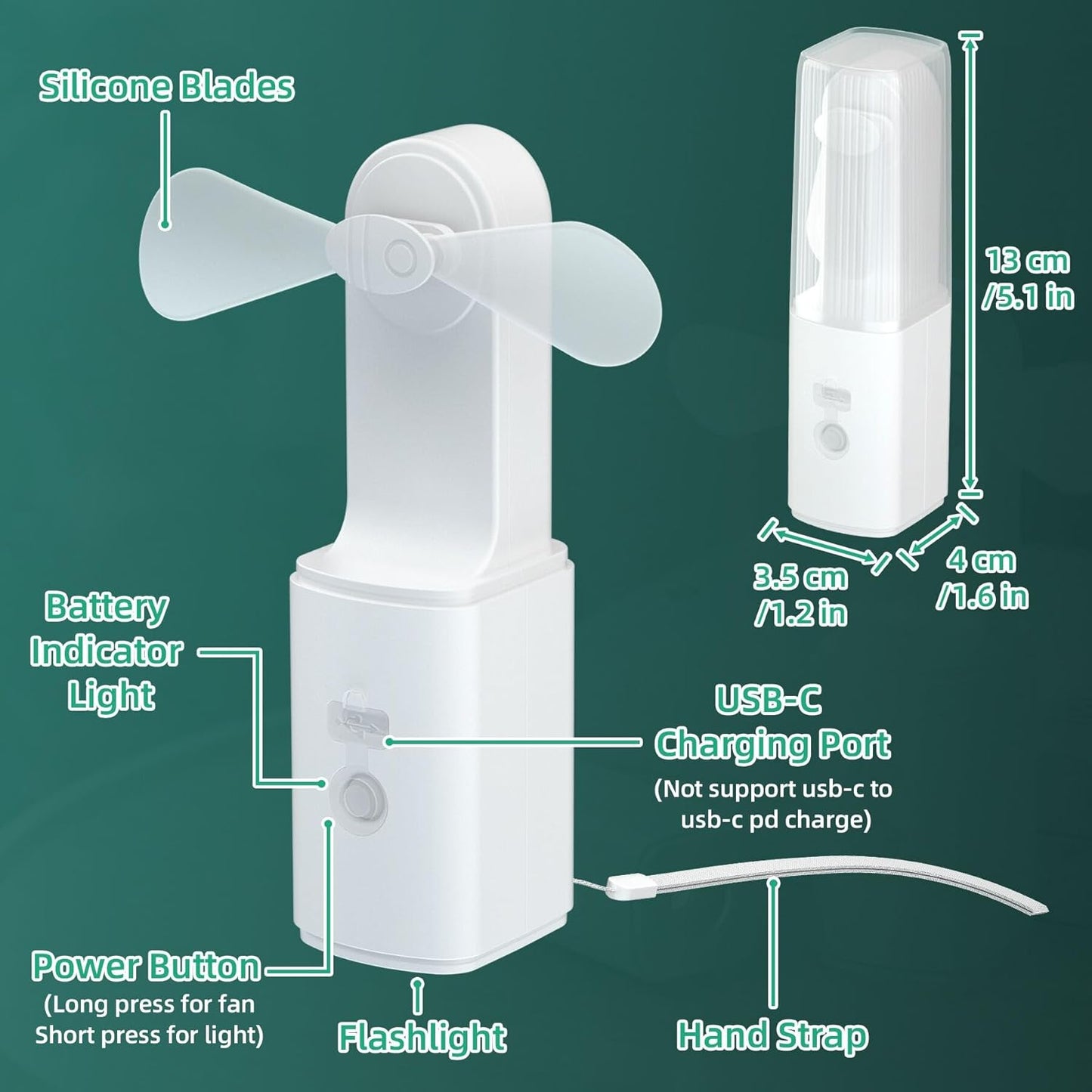 2-Pack Rechargeable Fan with Flashlight, 2In1 Mini Handheld Fans with Light, Pocket USB-C Rechargeable Hand Fans, Portable Fans Cooling and Lighting Solution for Summer Travel Camping Outdoor