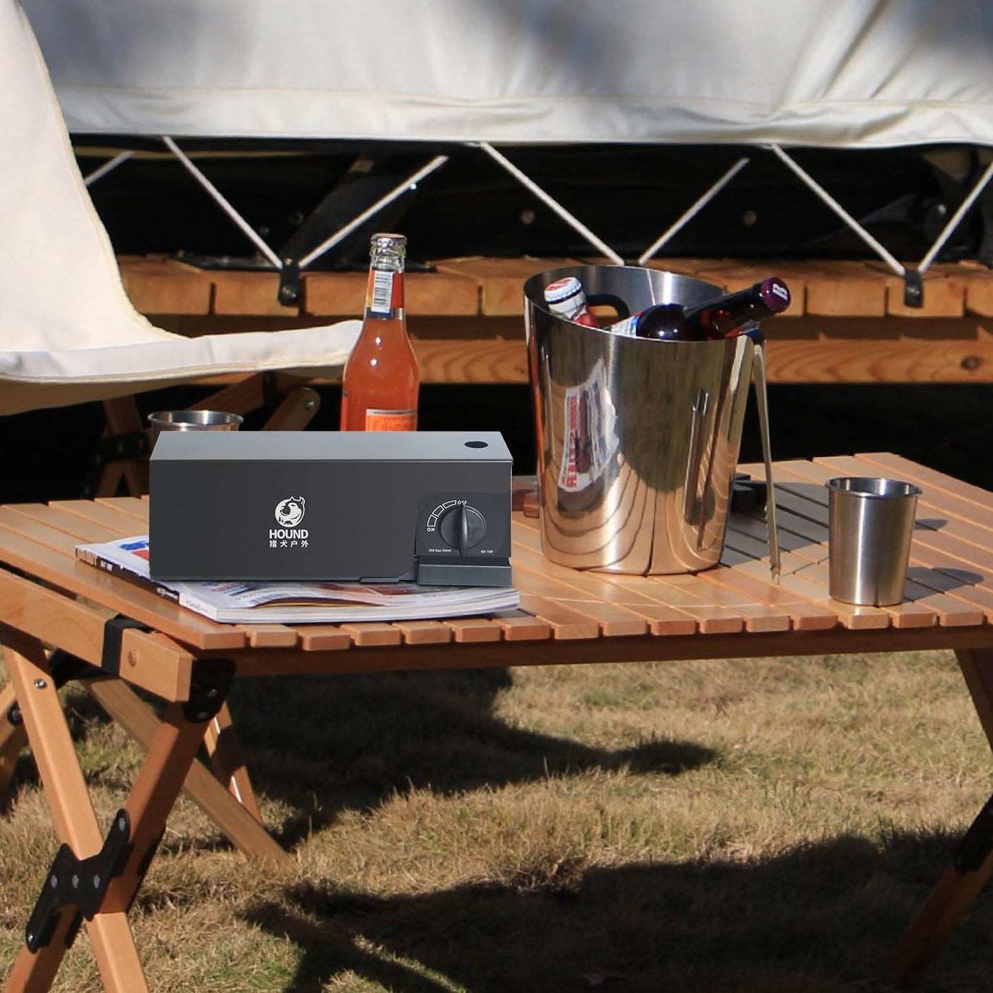 Camping Stove Foldable Portable Grill Stove Include Camp Stove Windscreen Compact Butane Stove for Camping and Outdoor Cooking