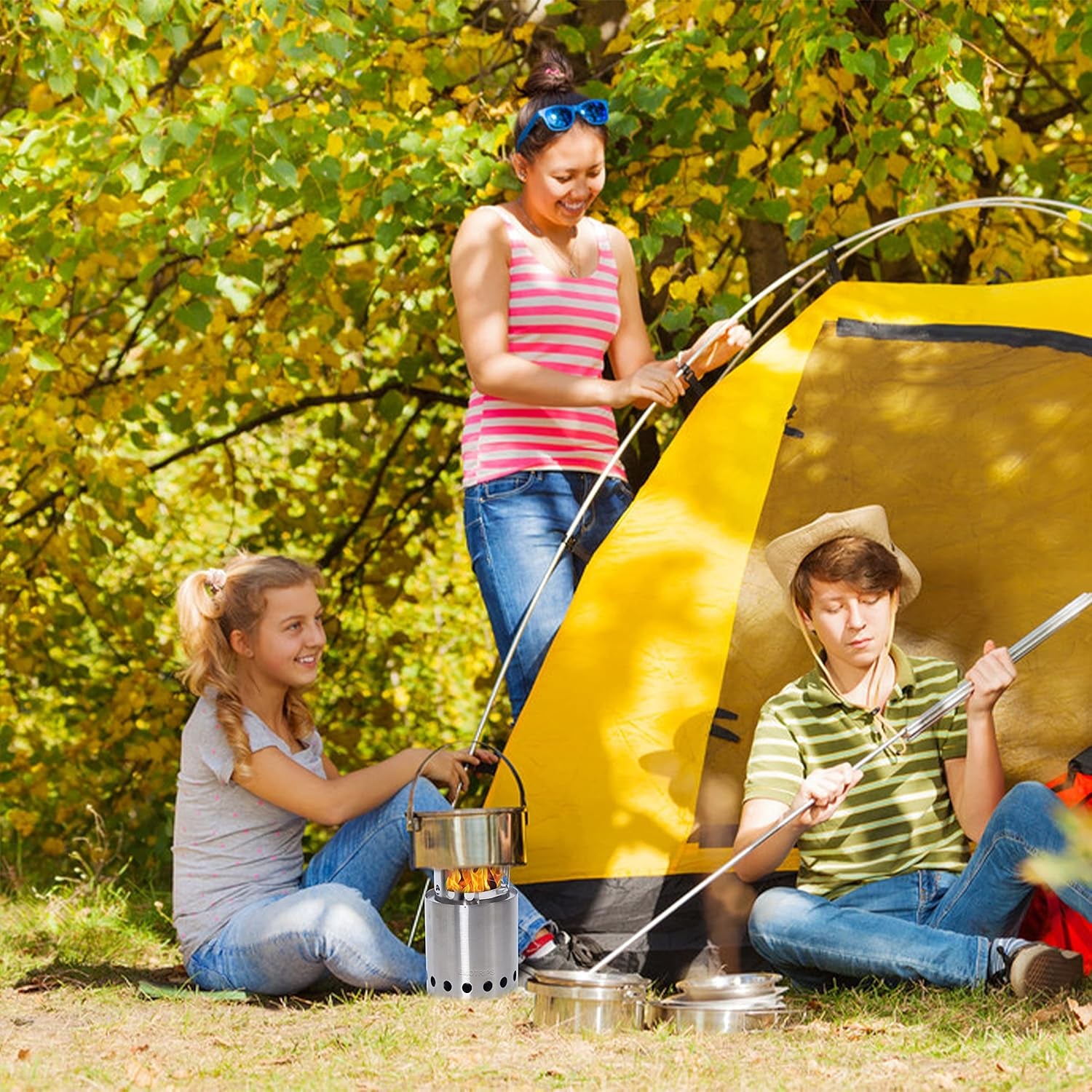 Outdoor Stainless Steel Portable Fire Pits for Outdoor Backpacking Hiking Traveling Picnic BBQ, Outdoor Wood Stove, Backpacking Stove, 4.9 Inch, Silver