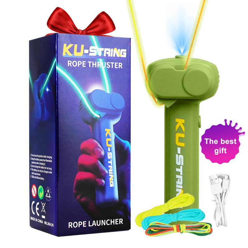 Glow-In-The-Dark String Shooter Toy W/ Dual Built-In UV Blacklights-Safe Fun for Adults & Kids - Rope Launcher Gift