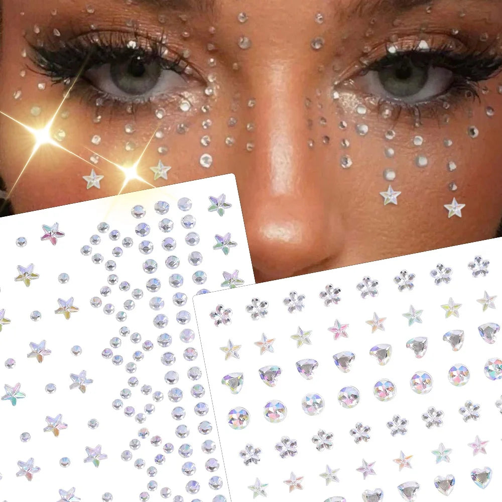 1Pc 5D Face Diamond Water Drops Rhinestone Gem Sticker Crystal Tear Eyeshadow Sticker Nail Body Makeup Stars Sticker DIY Decor