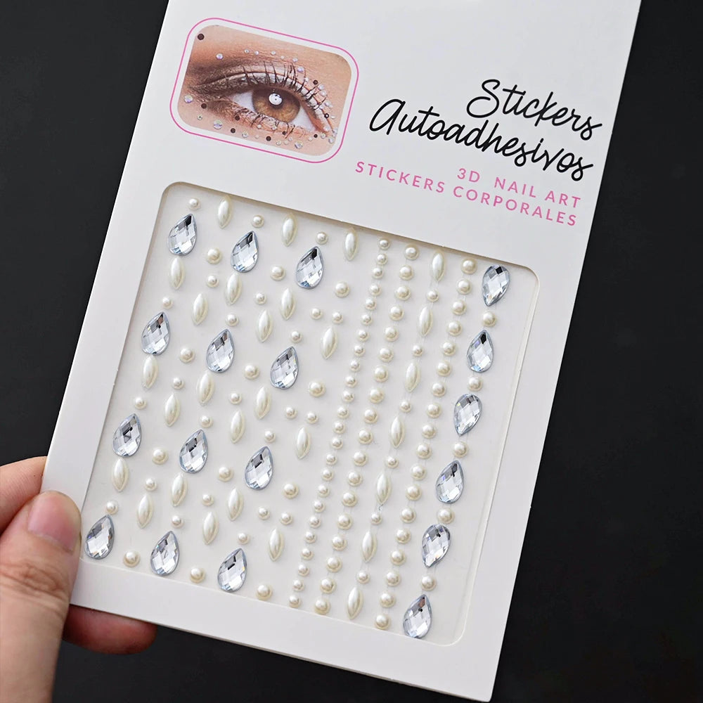 1Pc 5D Face Diamond Water Drops Rhinestone Gem Sticker Crystal Tear Eyeshadow Sticker Nail Body Makeup Stars Sticker DIY Decor