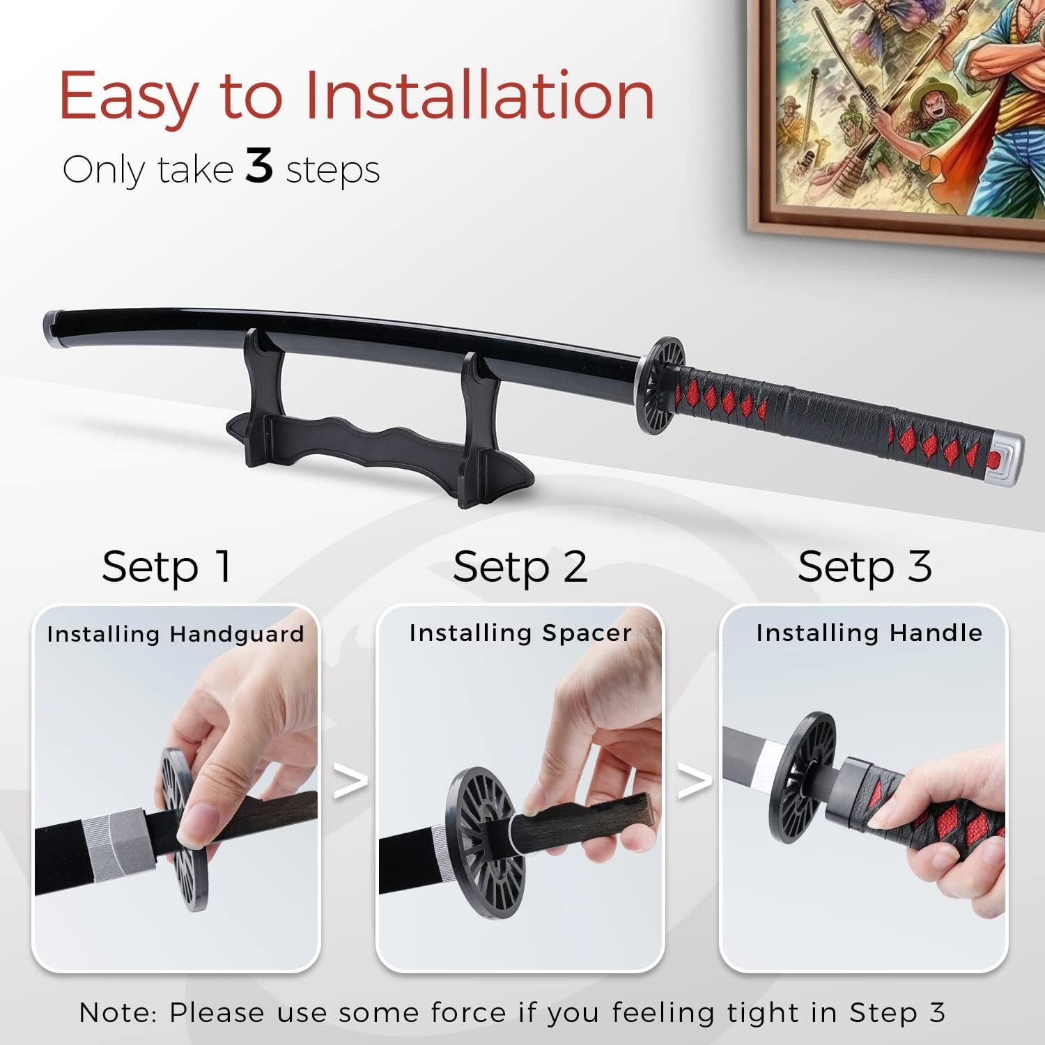 Demon Katana - 41 Inch Anime Replica with Belt and Stand - Durable Sword Perfect for Cosplay - Nichirin Sword with Authentic Design