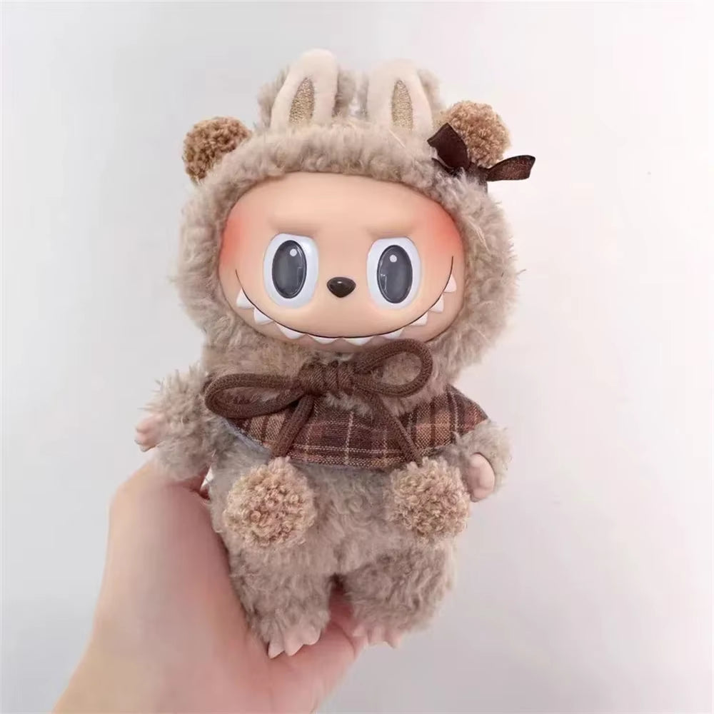 17Cm Labubu Doll Clothes Macaron Sitting Party Christmas Checkered Plush Cloak Clothes Labubu V2 Clothes Christmas Costumes