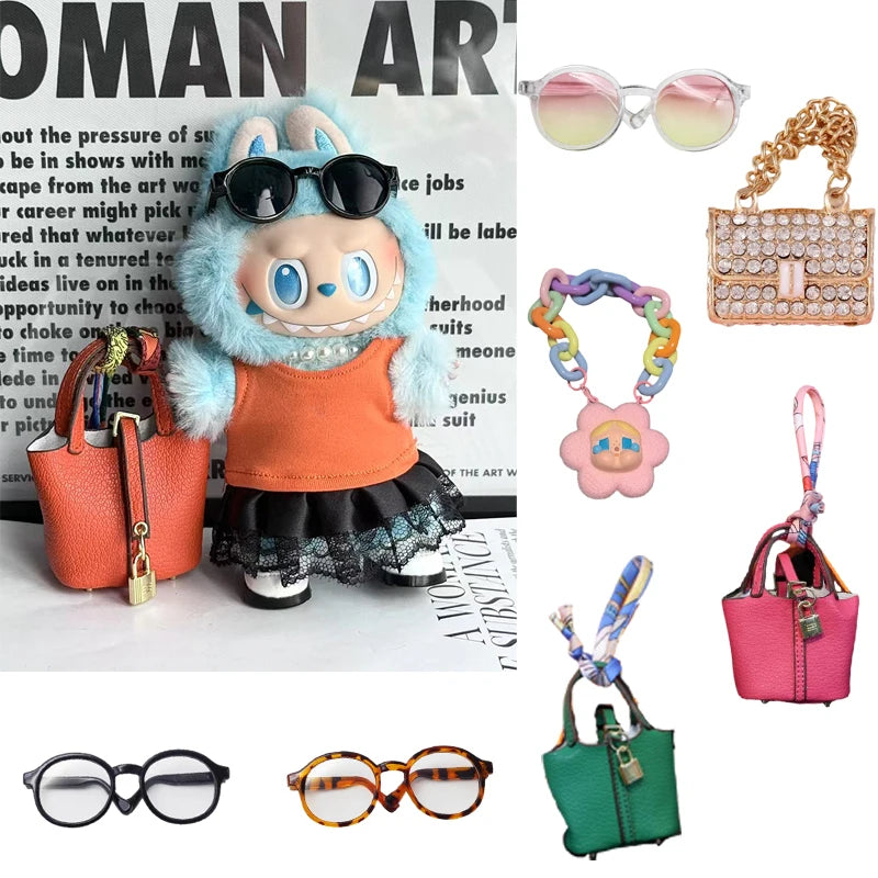 17Cm Labubu Fashion Handbag Color Chain Crossbody Bag Diamond Shining Gorgeous Bag Fashion Sunglasses